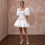 80s-Inspired Puff Sleeve White Taffeta Bridal Mini Dress for Retro After-Party
