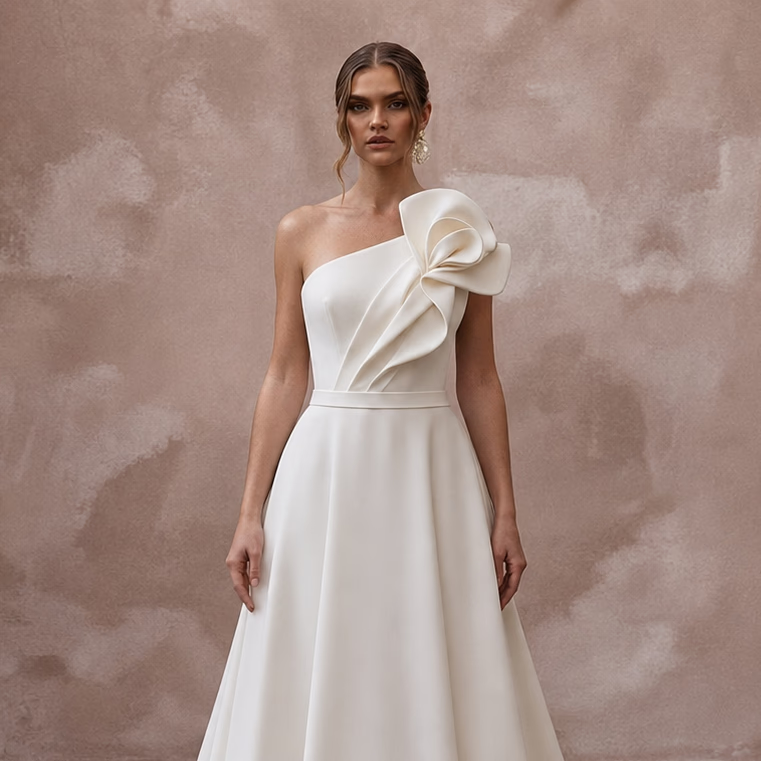 A - Line Crepe Wedding Dresses with Contemporary Beauty - Apparel & Accessories > Clothing > Wedding & Bridal Party Dresses > Wedding Dresses - Mignonette