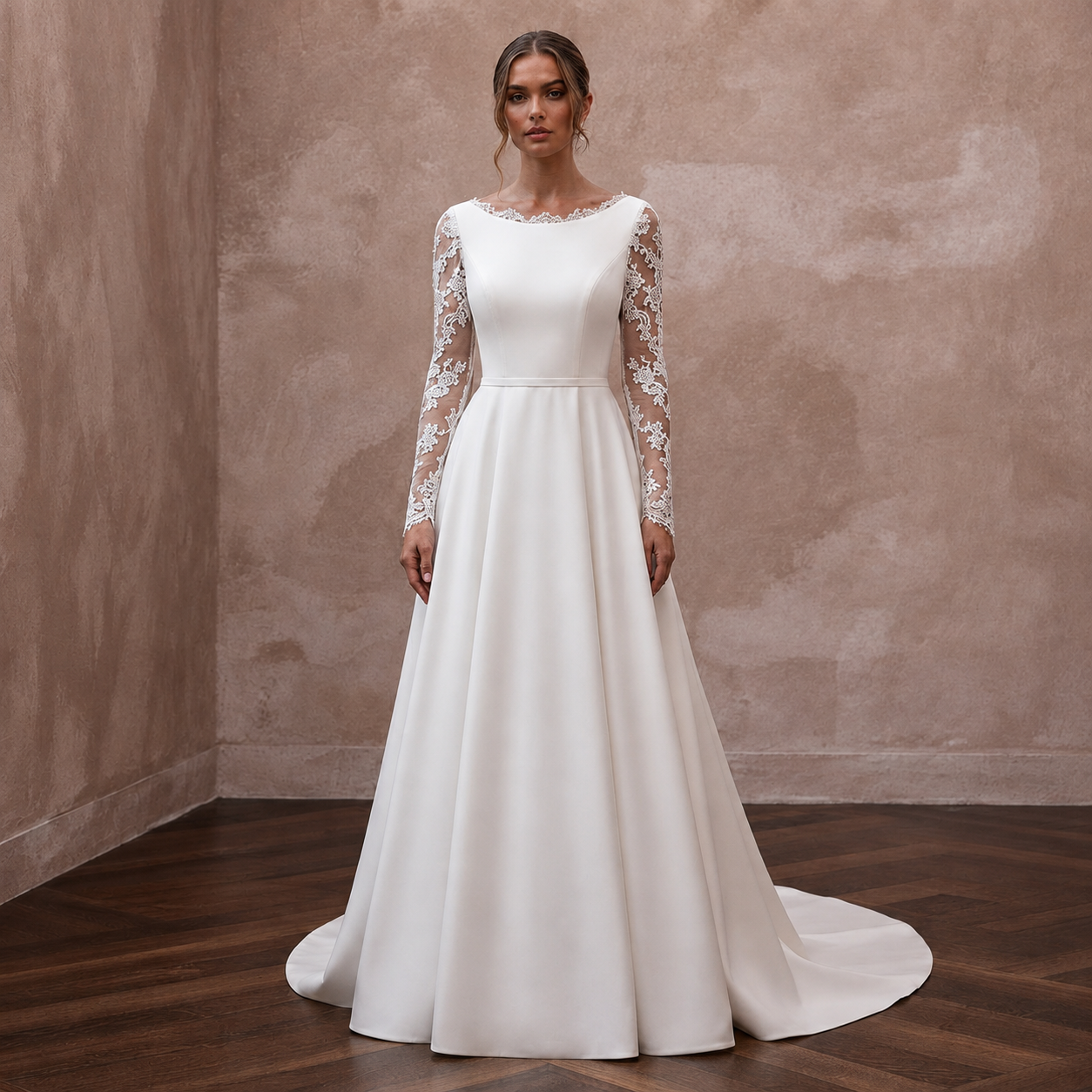 A-Line Wedding Dresses with Handcrafted Lace Sleeves