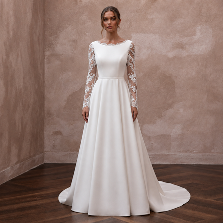 A-Line Wedding Dresses with Handcrafted Lace Sleeves