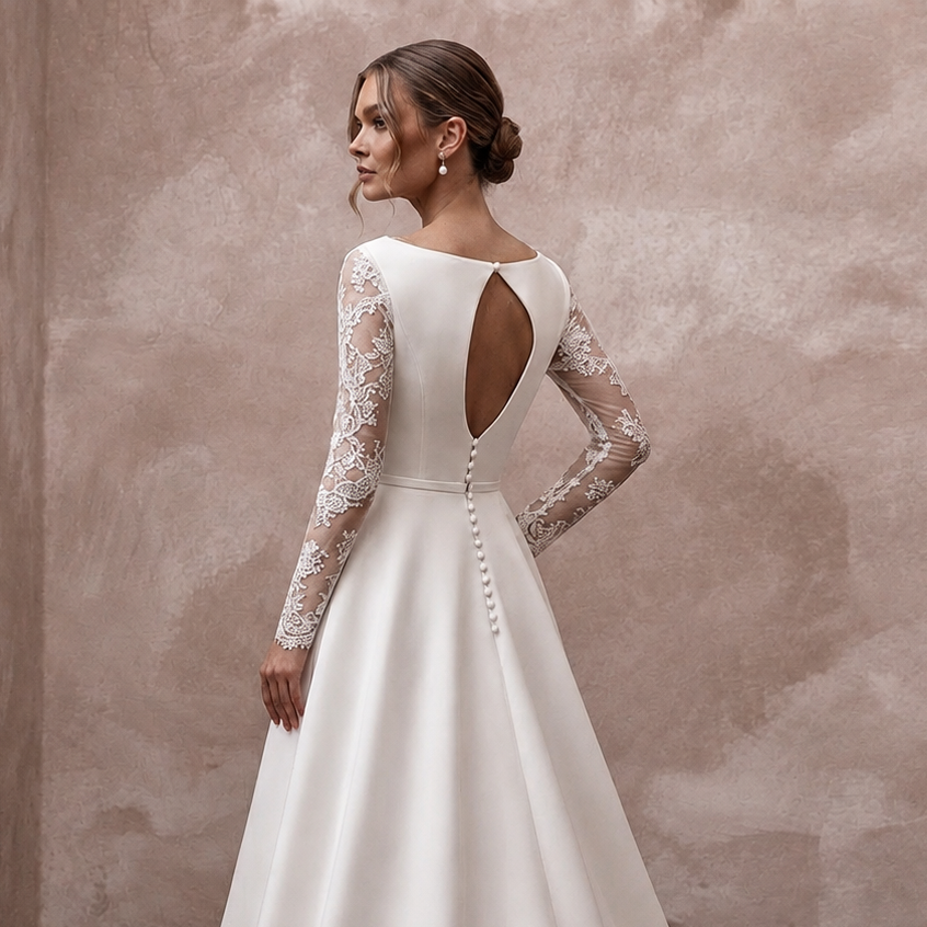 A-Line Wedding Dresses with Handcrafted Lace Sleeves