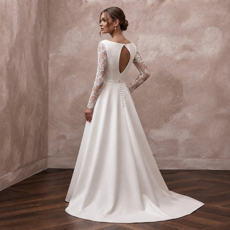 A - Line Wedding Dresses with Handcrafted Lace Sleeves - Apparel & Accessories > Clothing > Wedding & Bridal Party Dresses > Wedding Dresses - Mignonette Bridal