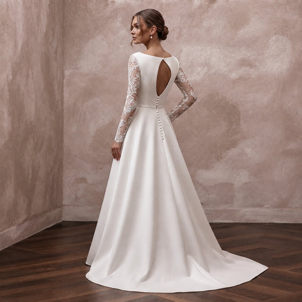 A-Line Wedding Dresses with Handcrafted Lace Sleeves