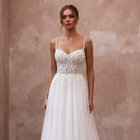 A-Line Wedding Dresses with Pearl Embroidered Bodices