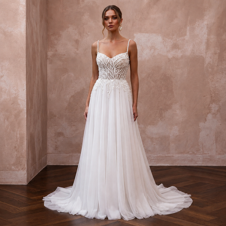 A-Line Wedding Dresses with Pearl Embroidered Bodices