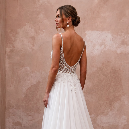 A - Line Wedding Dresses with Pearl Embroidered Bodices - Apparel & Accessories > Clothing > Wedding & Bridal Party Dresses > Wedding Dresses - Mignonette Bridal
