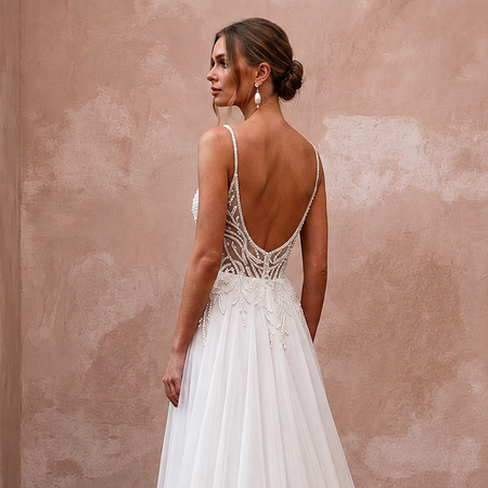 A-Line Wedding Dresses with Pearl Embroidered Bodices