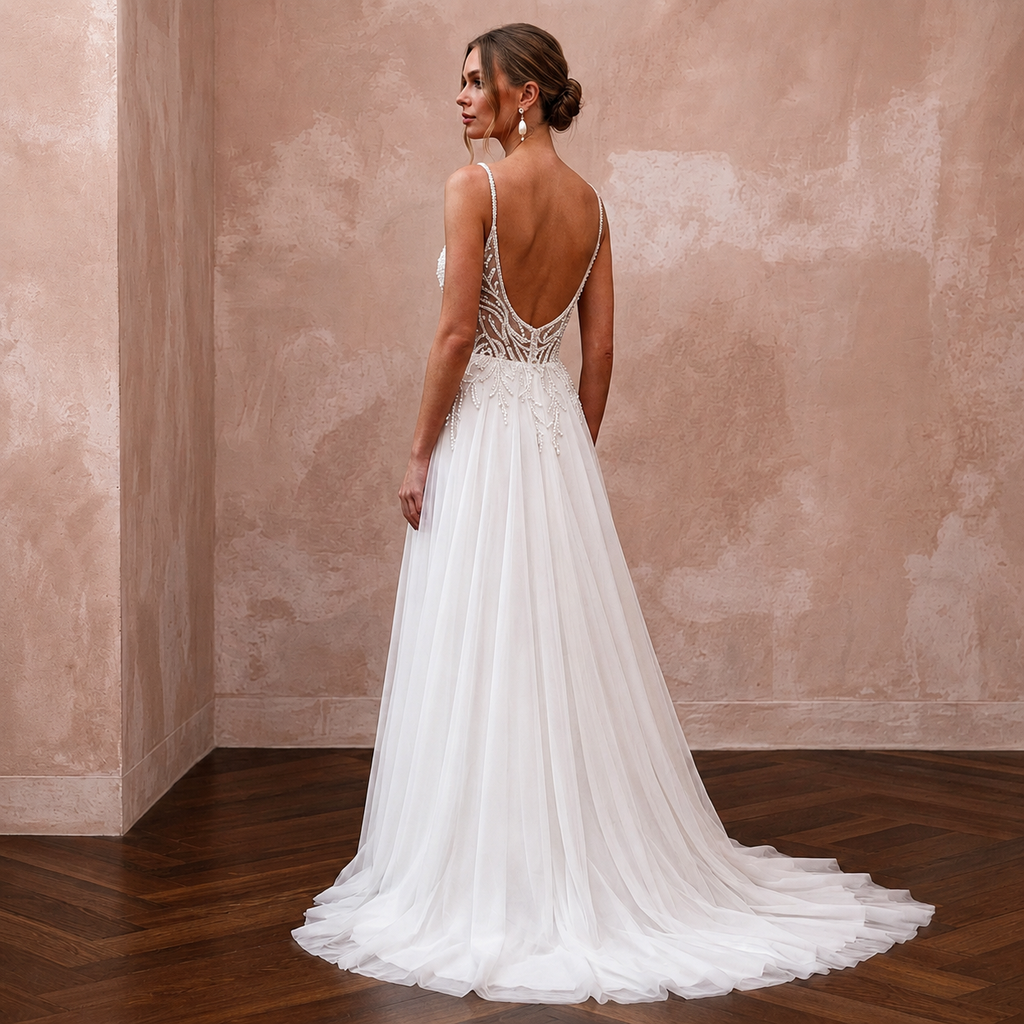 A-Line Wedding Dresses with Pearl Embroidered Bodices