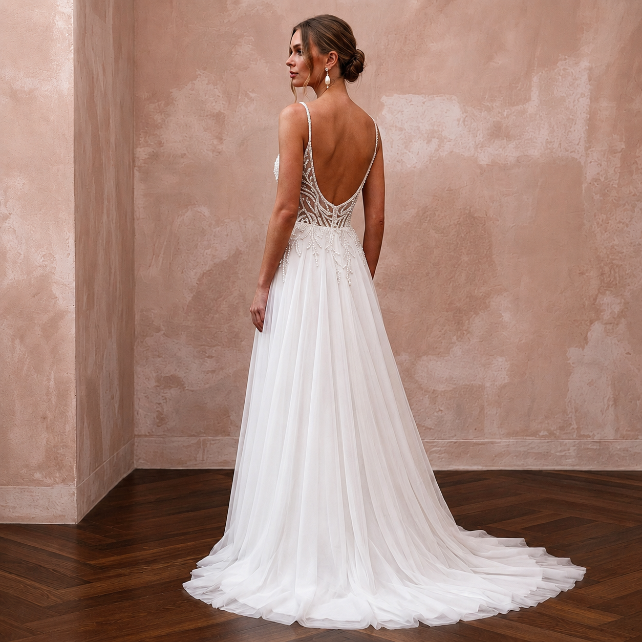 A-Line Wedding Dresses with Pearl Embroidered Bodices