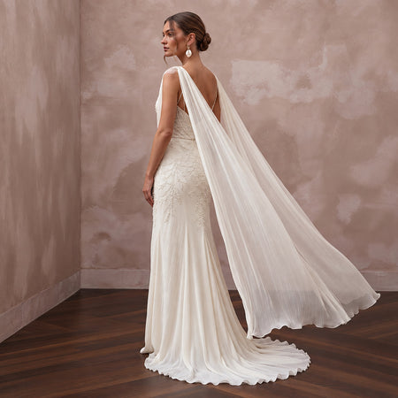 Airy Cream Crinkled Silk Charmeuse Bridal Gown for Destination Vow Exchange