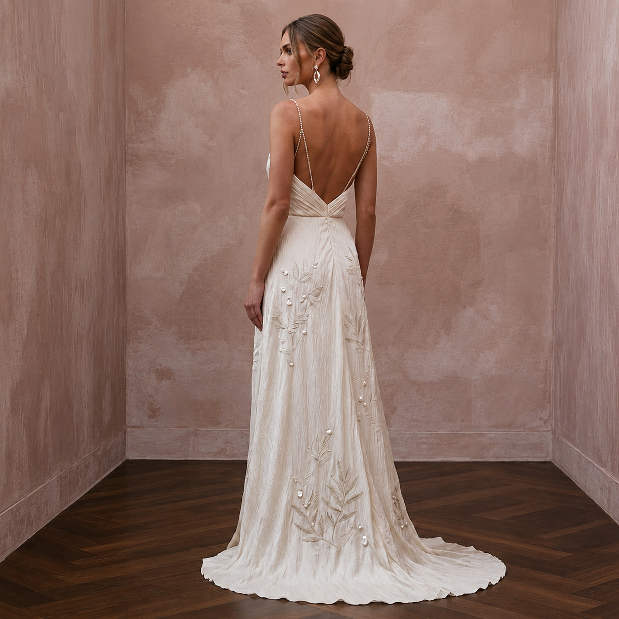 Airy Cream Crinkled Silk Charmeuse Dress for Destination Vow Exchange