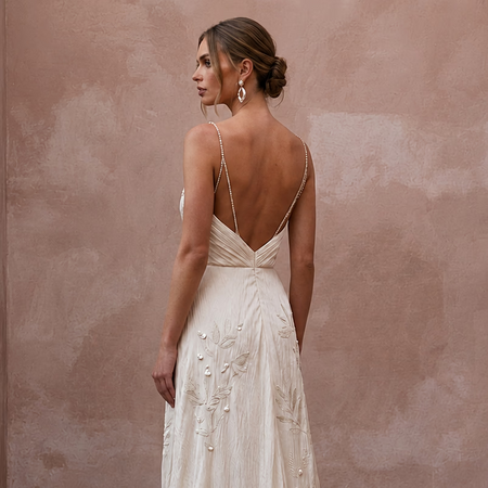 Airy Cream Crinkled Silk Charmeuse Dress for Destination Vow Exchange - Apparel & Accessories > Clothing > Wedding & Bridal Party Dresses > Wedding Dresses - Mignonette Bridal