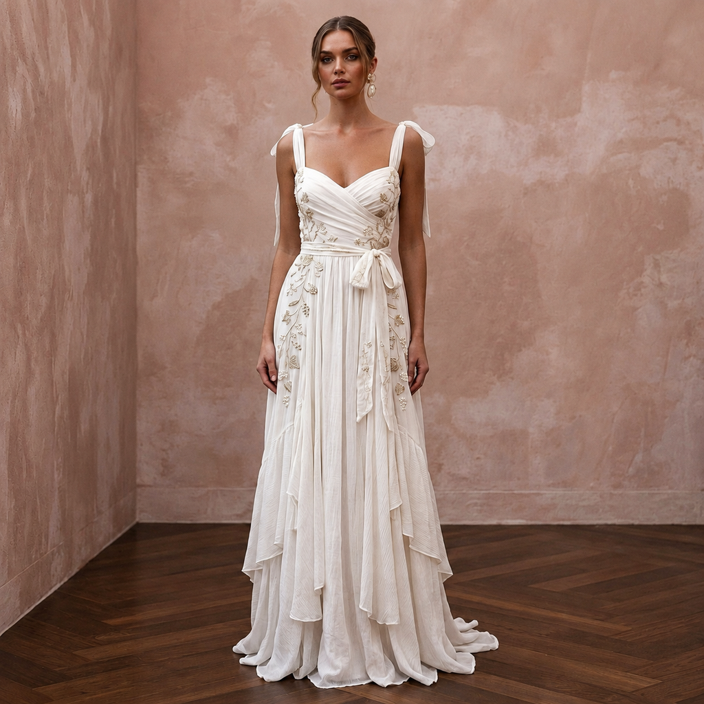 Airy Ivory Organic Cotton Voile Dress for Picnic Vow Renewal