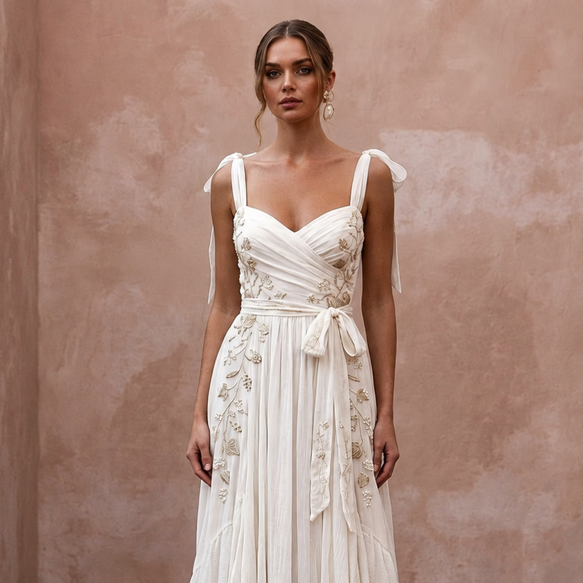 Airy Ivory Organic Cotton Voile Dress for Picnic Vow Renewal - Apparel & Accessories > Clothing > Wedding & Bridal Party Dresses > Wedding Dresses - Mignonette Bridal