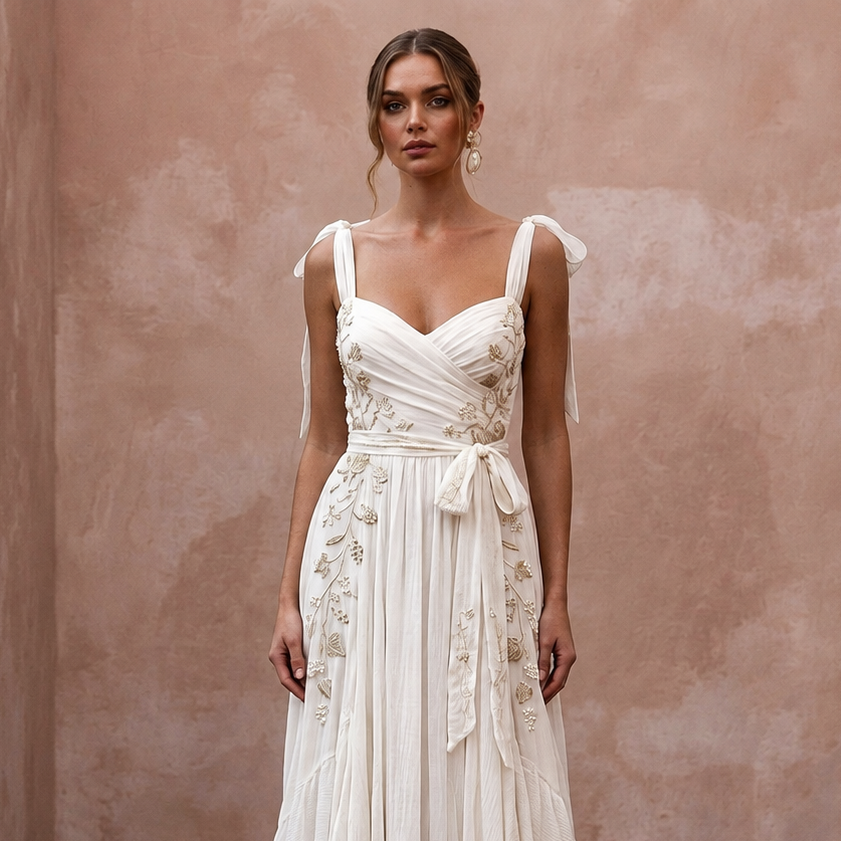 Airy Ivory Organic Cotton Voile Dress for Picnic Vow Renewal