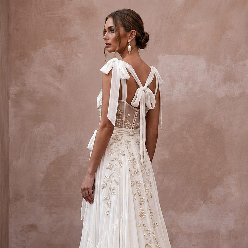 Airy Ivory Organic Cotton Voile Dress for Picnic Vow Renewal