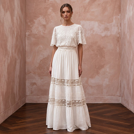 Airy Ivory Organic Cotton Voile Wedding Dress for Picnic Vow Renewal