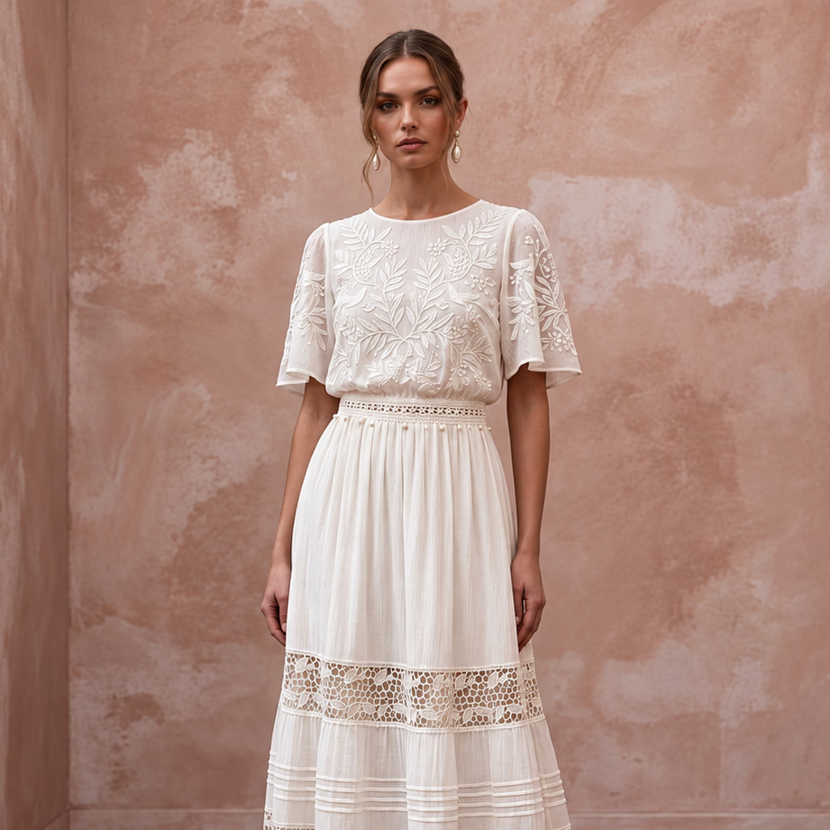 Airy Ivory Organic Cotton Voile Wedding Dress for Picnic Vow Renewal