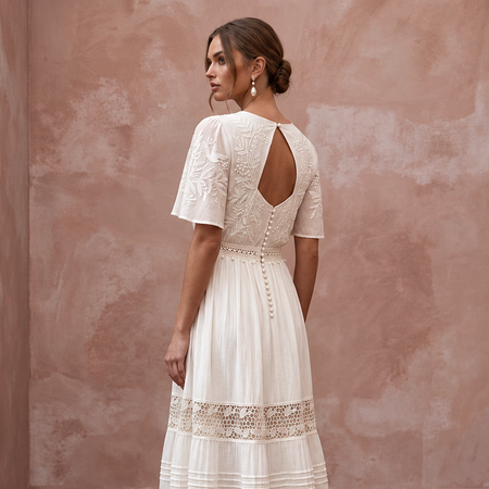 Airy Ivory Organic Cotton Voile Wedding Dress for Picnic Vow Renewal