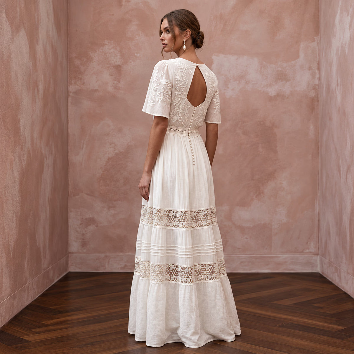 Airy Ivory Organic Cotton Voile Wedding Dress for Picnic Vow Renewal