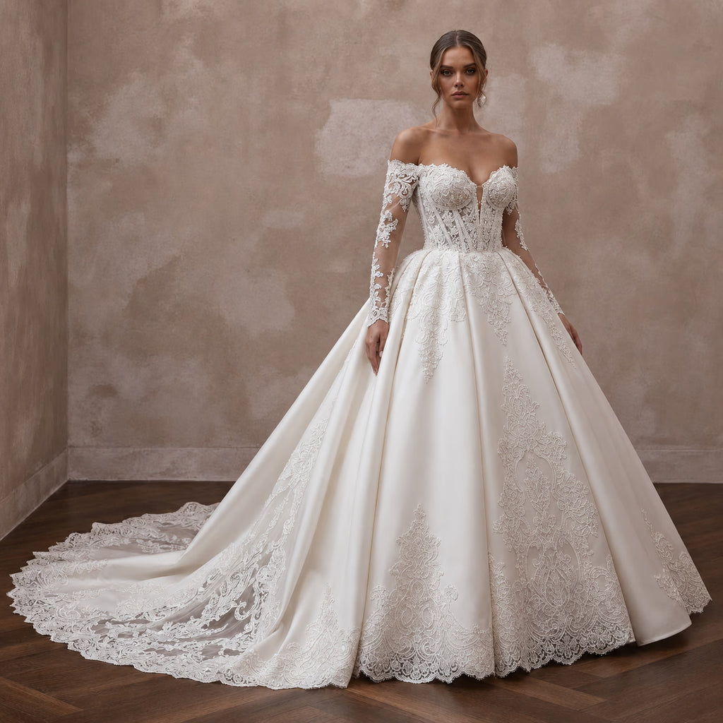 Alençon Lace Ball Gown Wedding Dresses with Royal Appeal - Apparel & Accessories > Clothing > Wedding & Bridal Party Dresses > Wedding Dresses - Mignonette