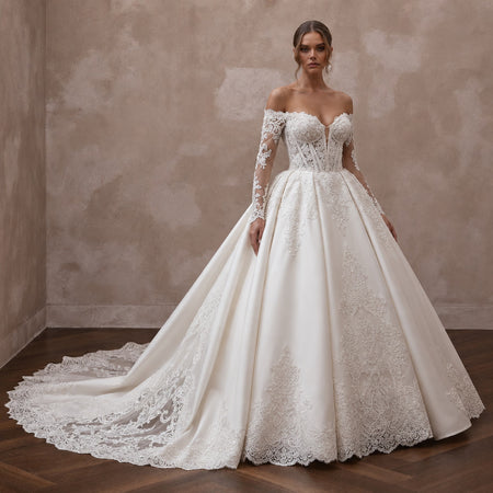 Alençon Lace Ball Gown Wedding Dresses with Royal Appeal - Apparel & Accessories > Clothing > Wedding & Bridal Party Dresses > Wedding Dresses - Mignonette