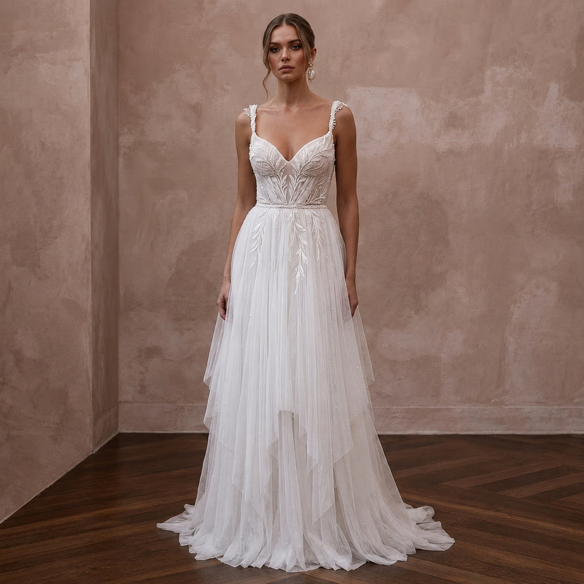 Angelic White Wispy Chiffon Empire Dress for Post - Wedding Brunch - Apparel & Accessories > Clothing > Wedding & Bridal Party Dresses > Wedding Dresses - Mignonette Bridal Main image