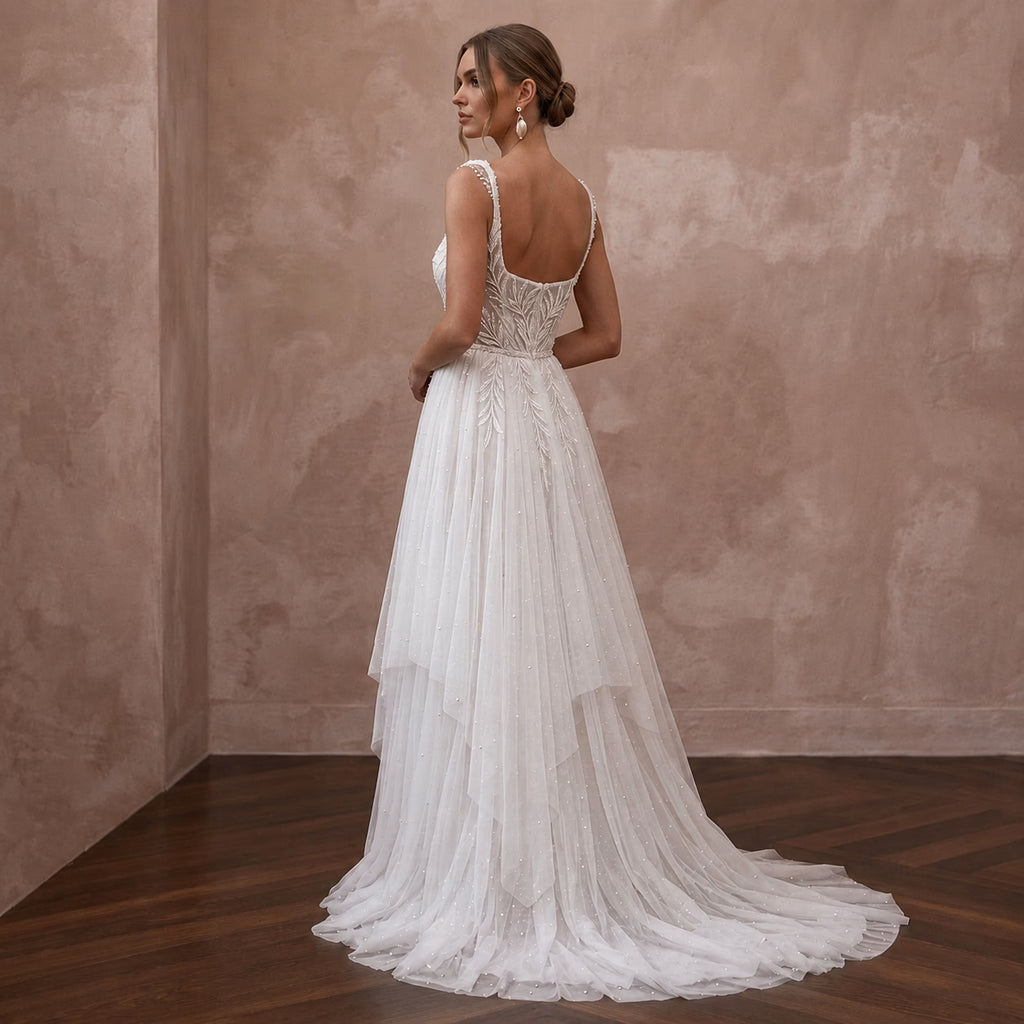Angelic White Wispy Chiffon Empire Dress for Post - Wedding Brunch - Apparel & Accessories > Clothing > Wedding & Bridal Party Dresses > Wedding Dresses - Mignonette Bridal