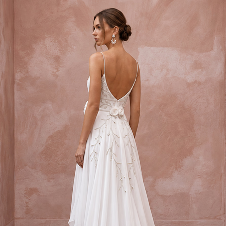 Angelic White Wispy Chiffon Empire Wedding Dress for Post-Wedding Brunch