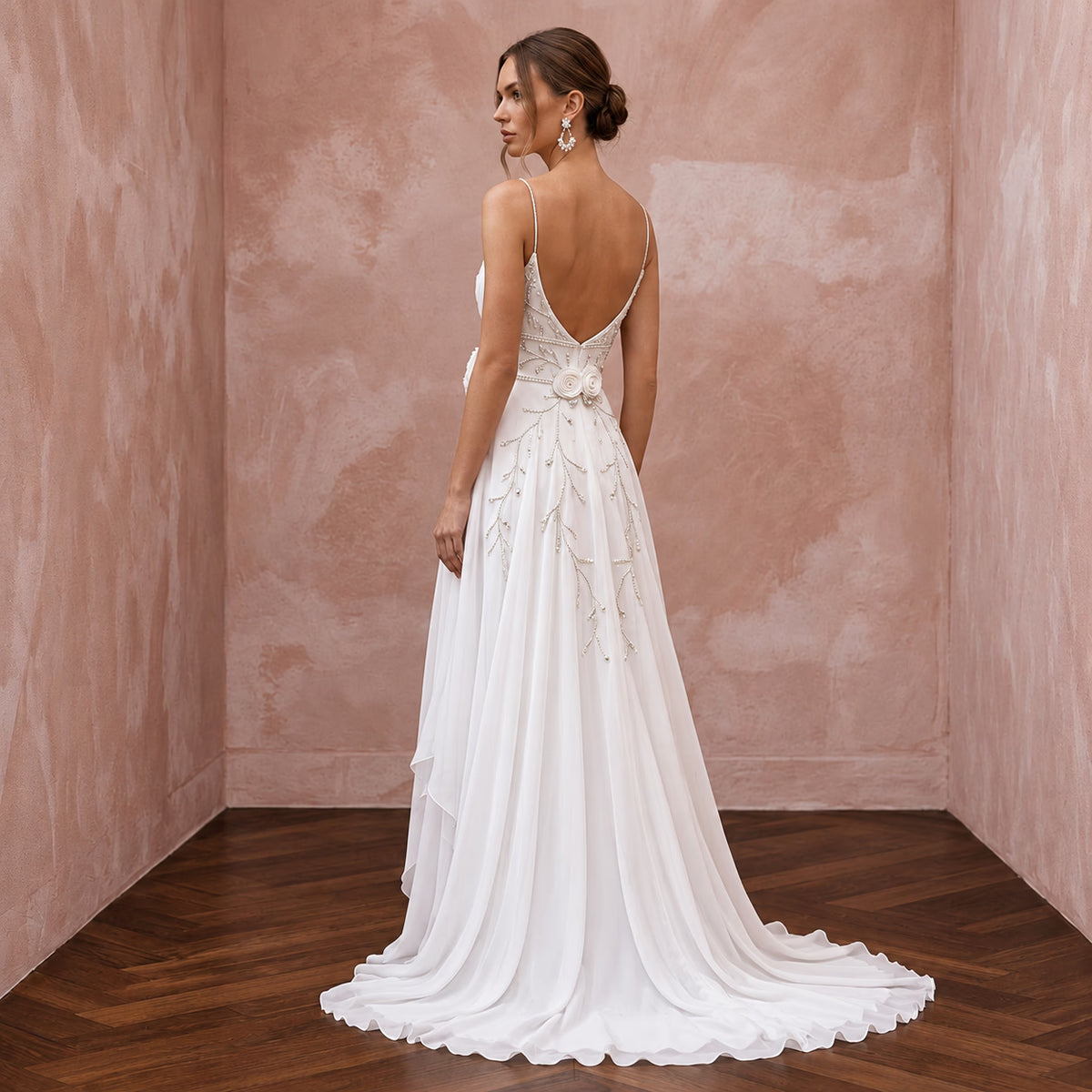 Angelic White Wispy Chiffon Empire Wedding Dress for Post-Wedding Brunch