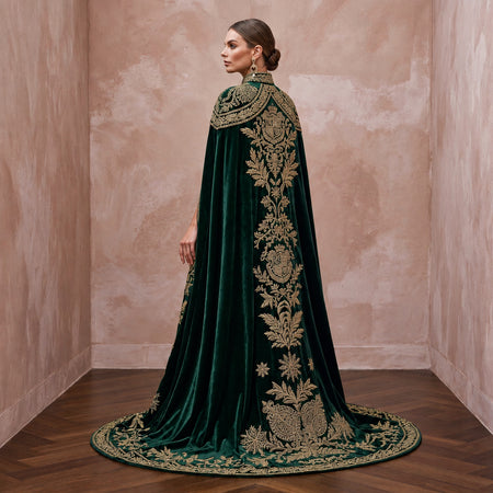 Antique Gold Embroidered Velvet Cape & Bridal Dress for Winter Vow Renewal - Apparel & Accessories > Clothing > Wedding & Bridal Party Dresses > Wedding Dresses - Mignonette Bridal