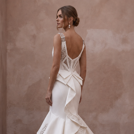 Architectural Ivory Stretch Mikado Mermaid Wedding Gown for Museum Vow Renewal