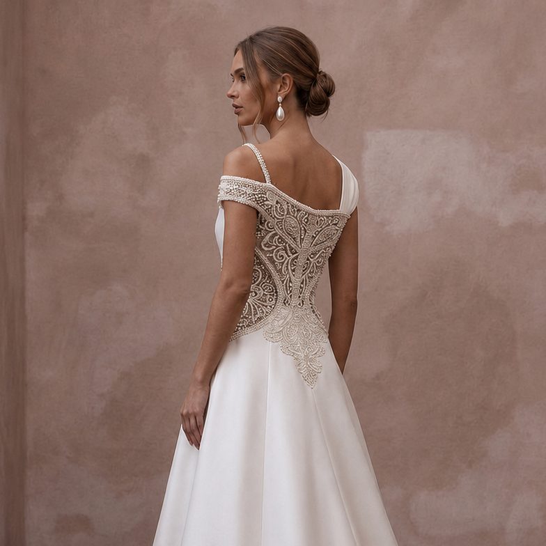 Architectural Off-White Faille Trapeze Dress for Civil Ceremony