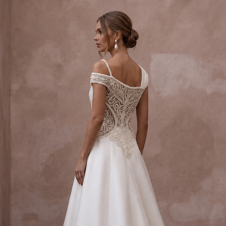 Architectural Off-White Faille Trapeze Dress for Civil Ceremony