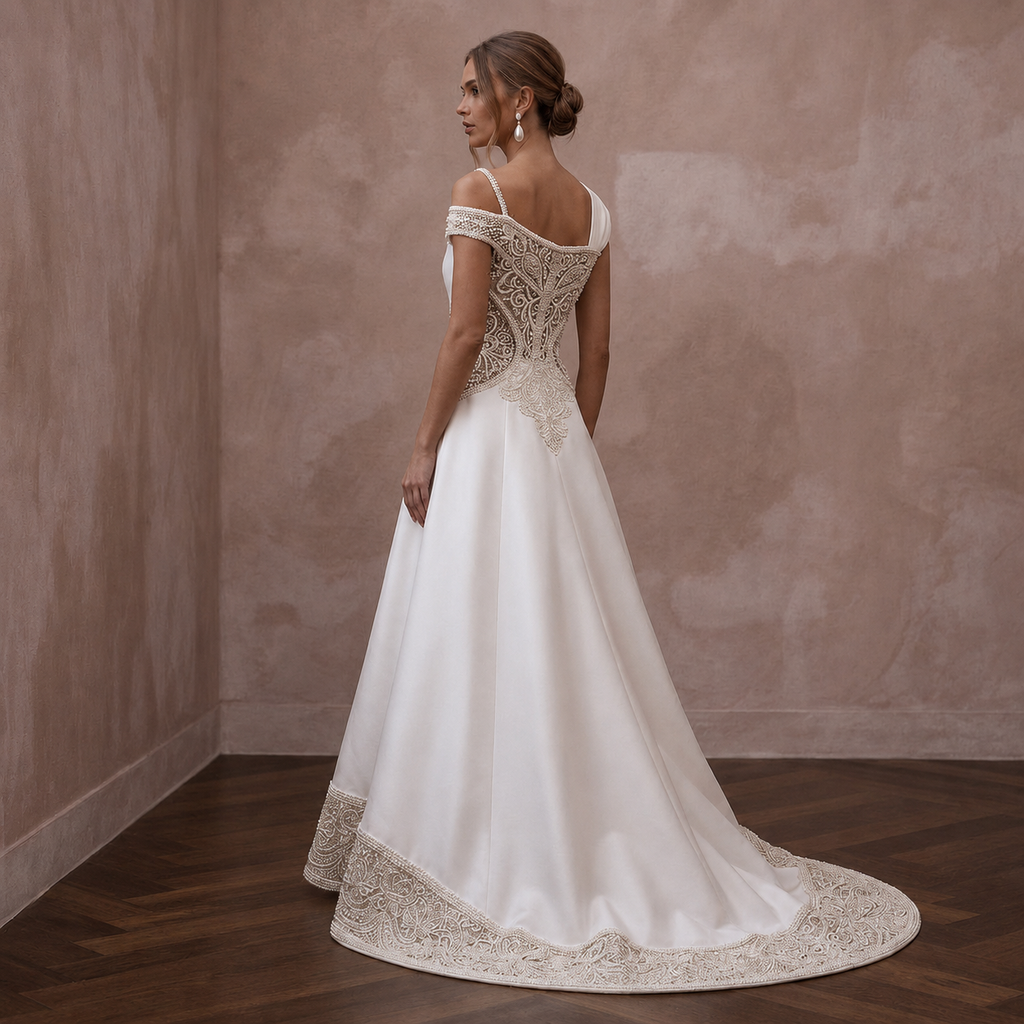 Architectural Off-White Faille Trapeze Dress for Civil Ceremony