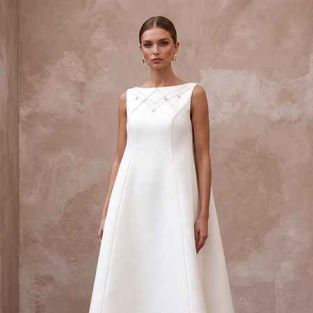 Architectural Off-White Faille Trapeze Wedding Dress for Civil Ceremony