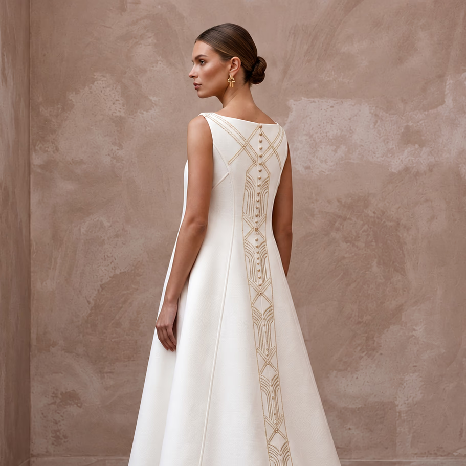 Architectural Off-White Faille Trapeze Wedding Dress for Civil Ceremony