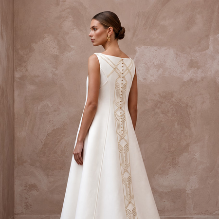 Architectural Off-White Faille Trapeze Wedding Dress for Civil Ceremony