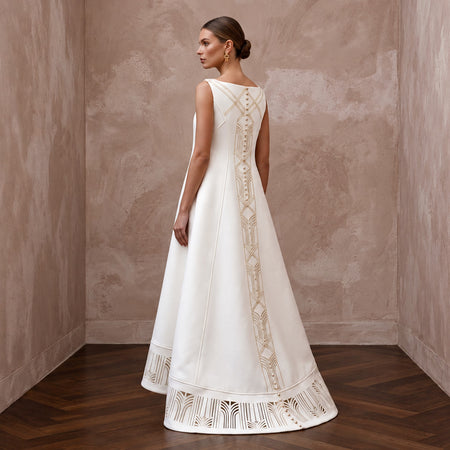 Architectural Off-White Faille Trapeze Wedding Dress for Civil Ceremony