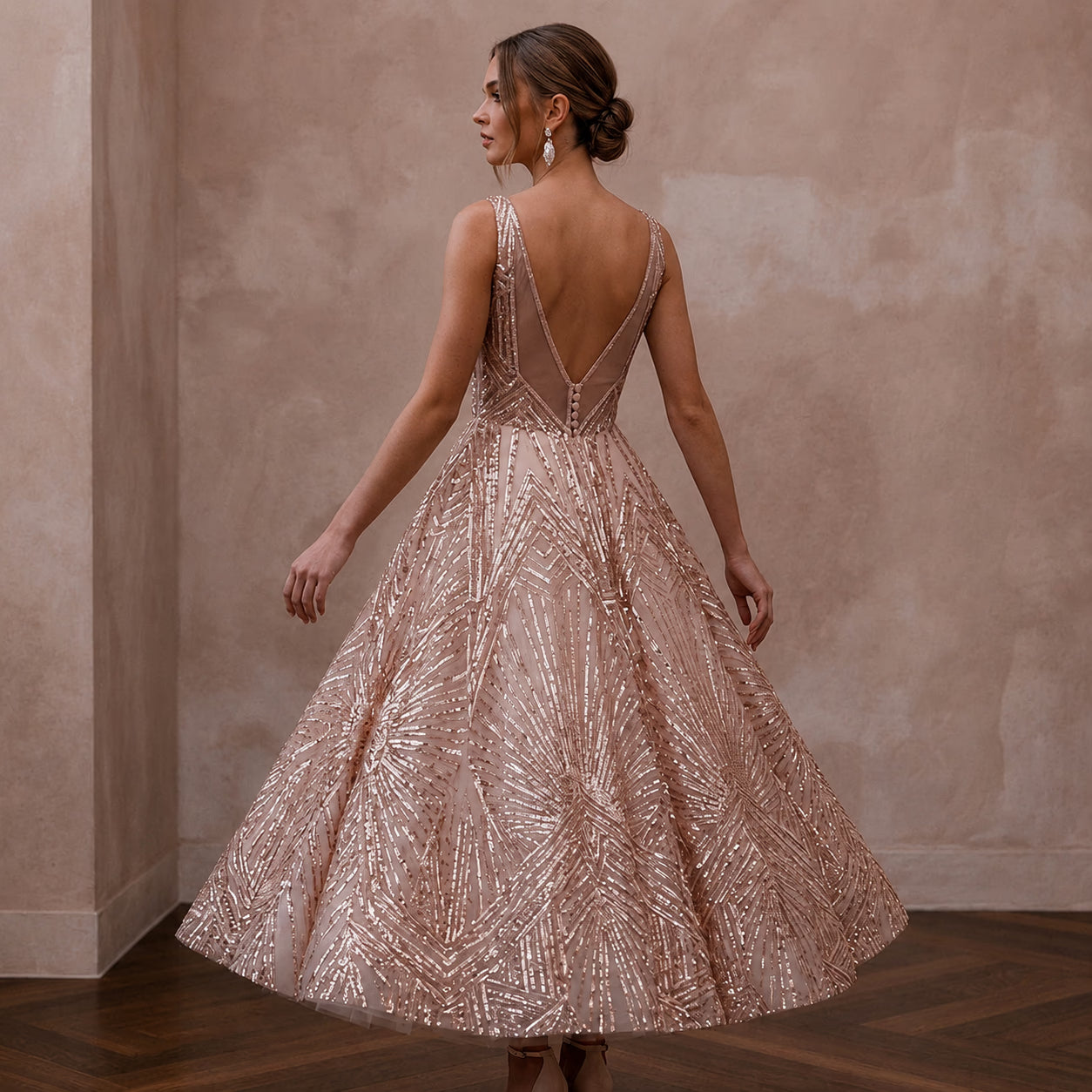 Art Deco Blush Sequin Tea-Length for Rehearsal Dinner Dance Secondary image