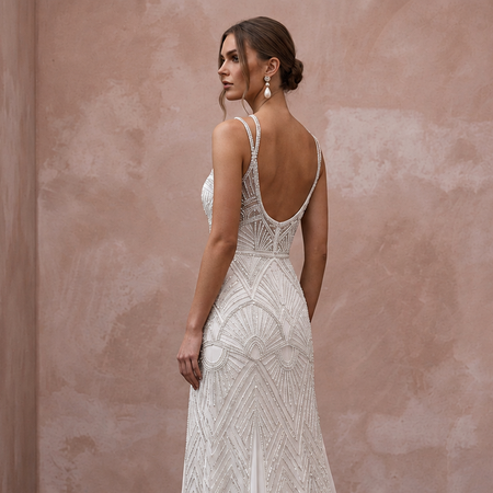 Art Deco Inspired Beaded Wedding Dress with A-Line Silhouette