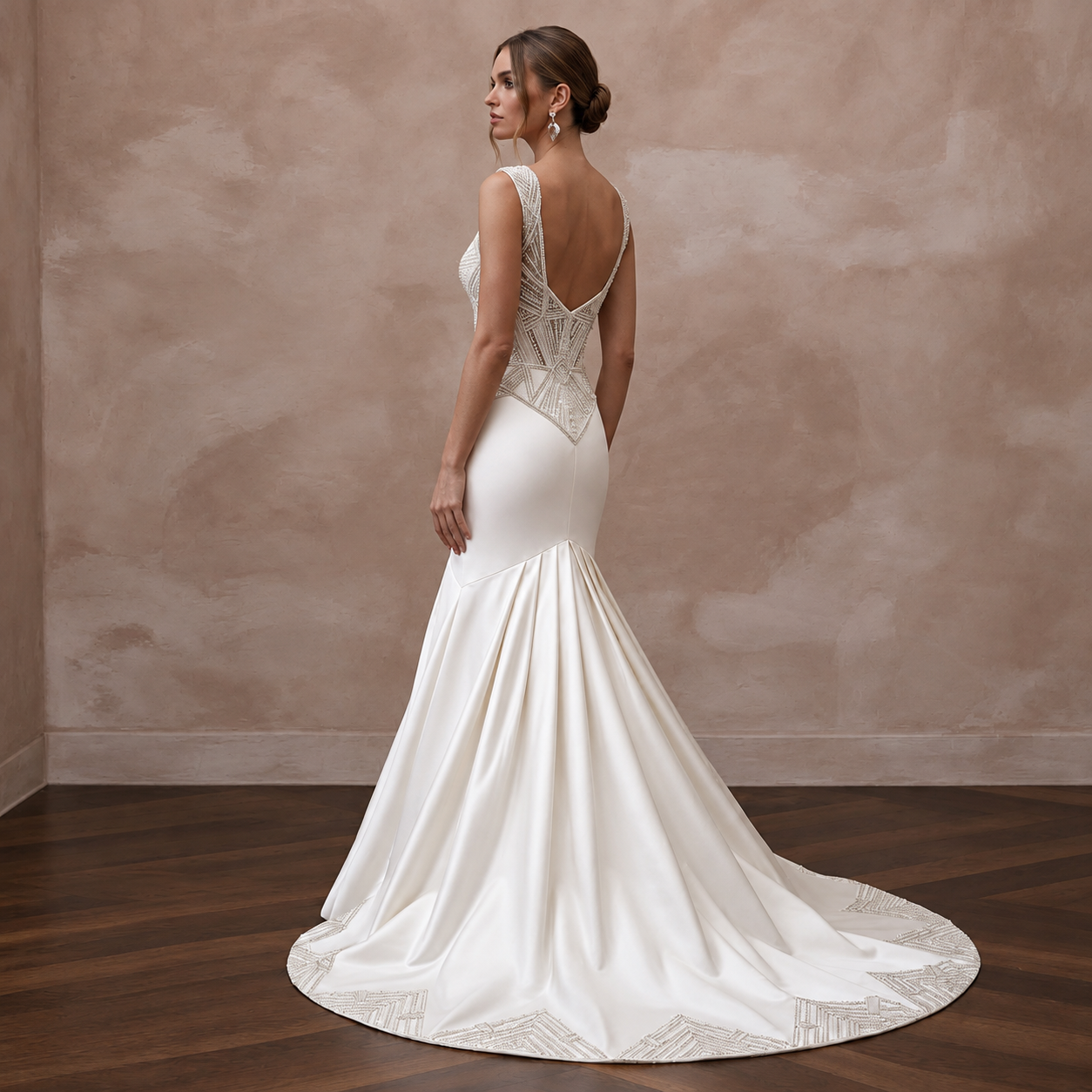 Art Deco Inspired Satin Wedding Dress with Beaded Details