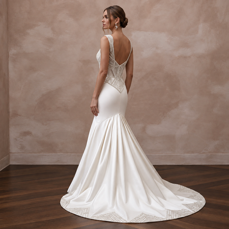 Art Deco Inspired Satin Wedding Dress with Beaded Details