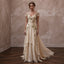 Art Nouveau Champagne Silk Chiffon Gown for Gallery Vow Renewal - Apparel & Accessories > Clothing > Wedding & Bridal Party Dresses > Wedding Dresses - Mignonette Bridal