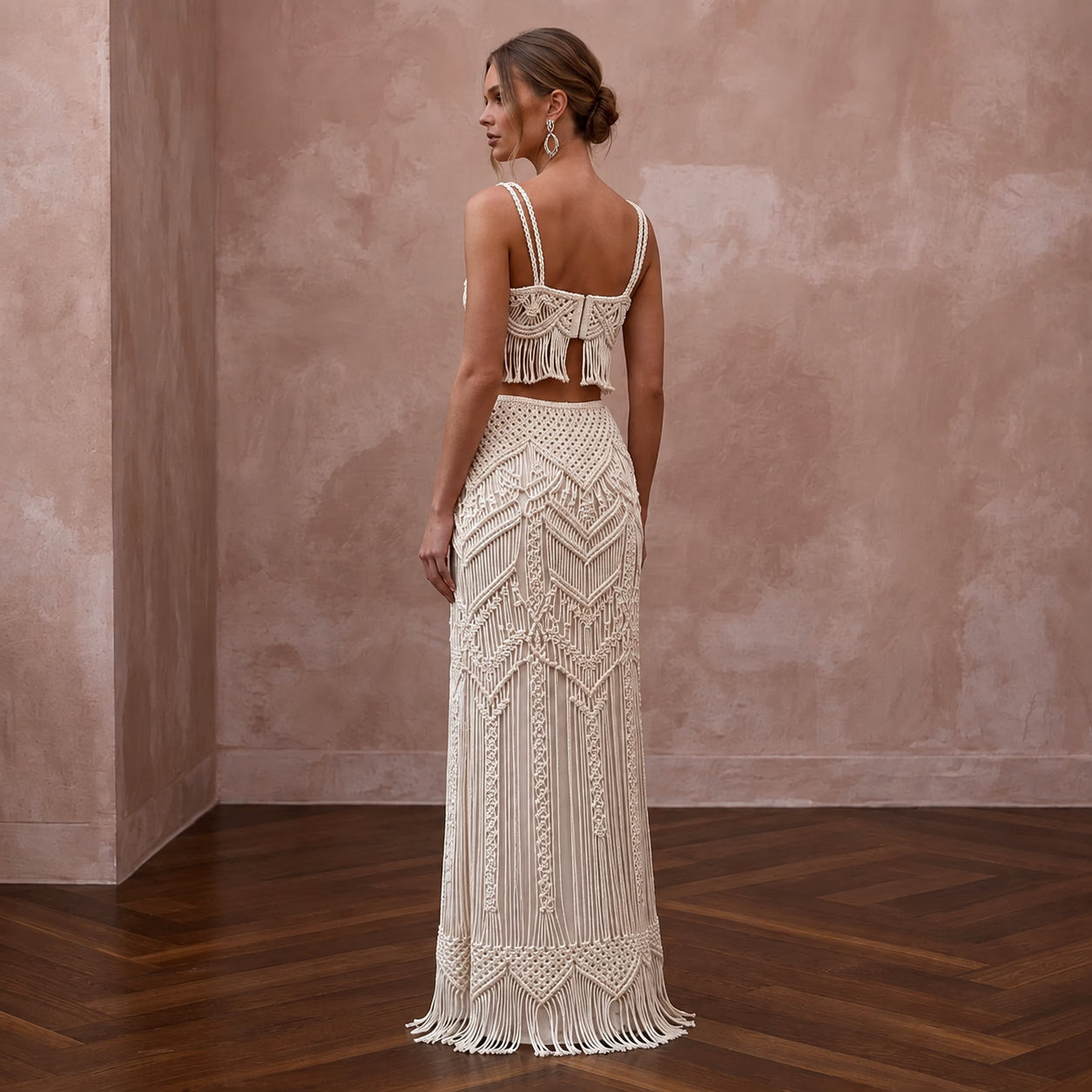 Artisan Ivory Macrame Crop Top & Maxi Skirt for Boho Reception Secondary image
