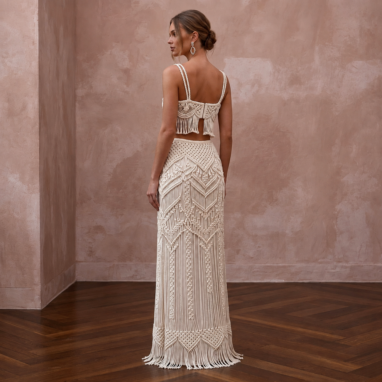 Artisan Ivory Macrame Crop Top & Maxi Skirt for Boho Reception Secondary image
