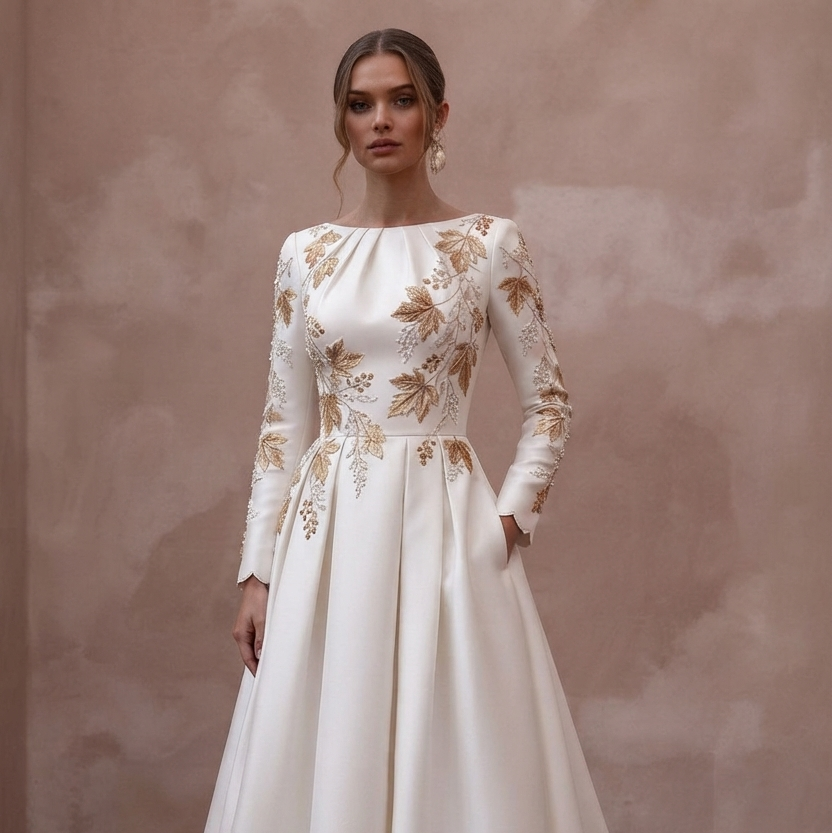 Autumn Wedding Dresses with Rich Mikado Fabrics