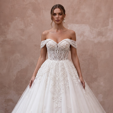 Ball Gown Wedding Dresses with Pearl Embroidered Bodices - Apparel & Accessories > Clothing > Wedding & Bridal Party Dresses > Wedding Dresses - Mignonette Bridal