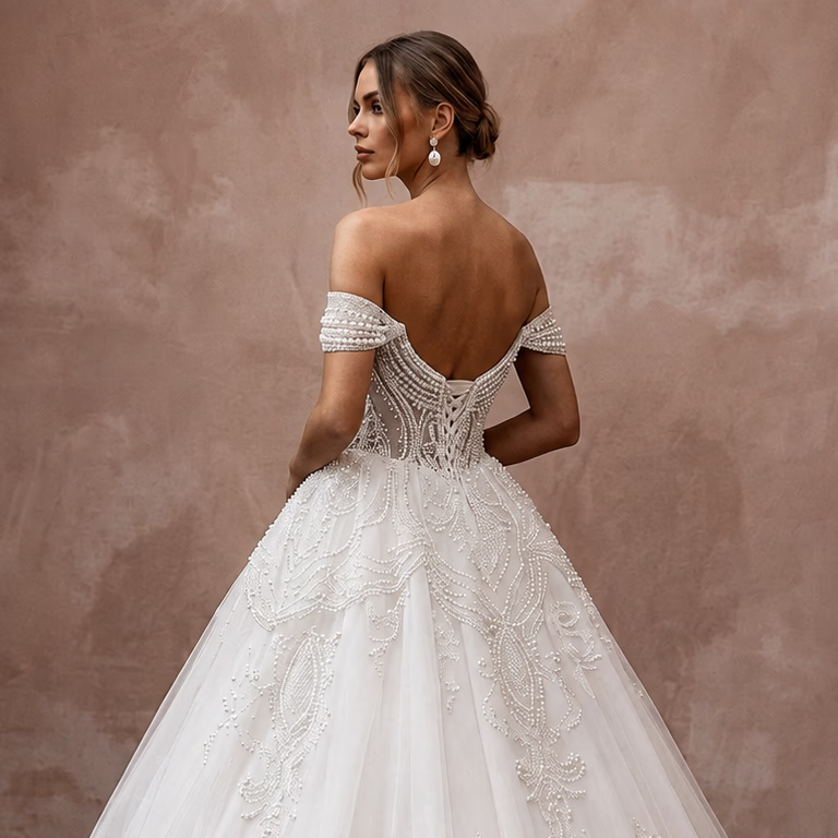 Ball Gown Wedding Dresses with Pearl Embroidered Bodices - Apparel & Accessories > Clothing > Wedding & Bridal Party Dresses > Wedding Dresses - Mignonette Bridal