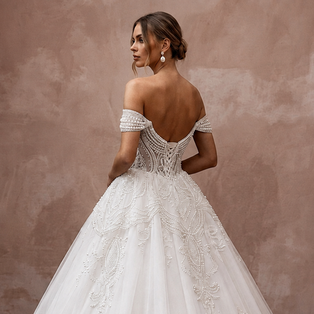 Ball Gown Wedding Dresses with Pearl Embroidered Bodices